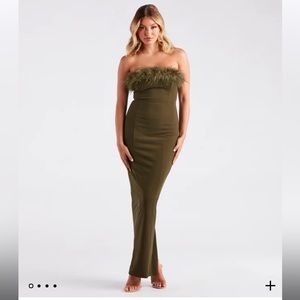 Monica Formal Crepe Strapless Feather Dress